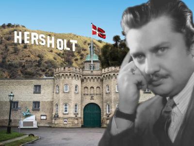 Fotomontage af Hans Hersholt foran Vridsløselille Fængsel